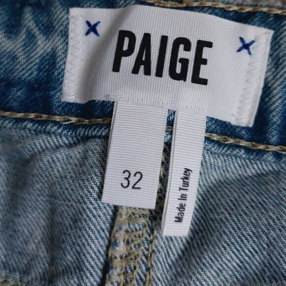 PAIGE Afia Dunlee Asymmetrical Frayed Hem Distressed Mini Jean Skirt Size 32 - Picture 8 of 9